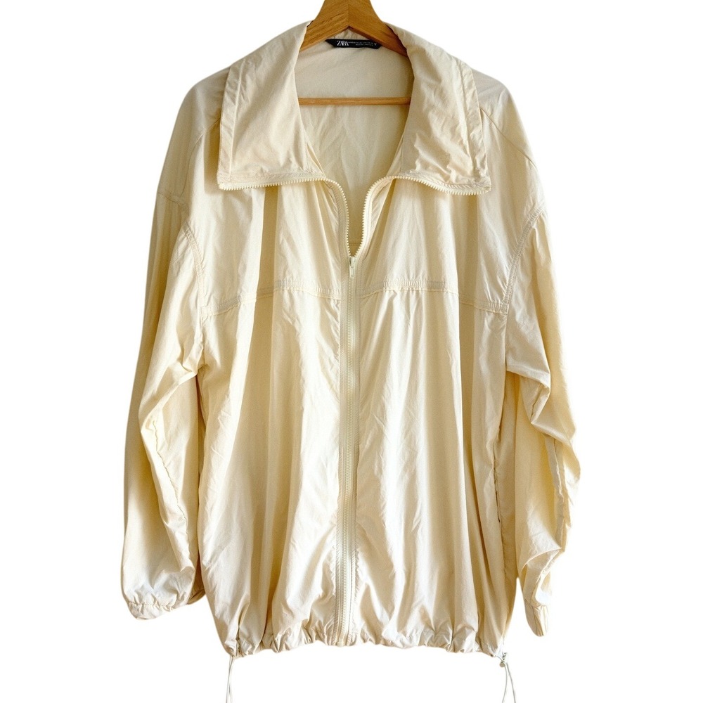 Zara Windbreaker Jacket XS‎ Cream Beige Lightweight Drawstring Gorpcore Chic